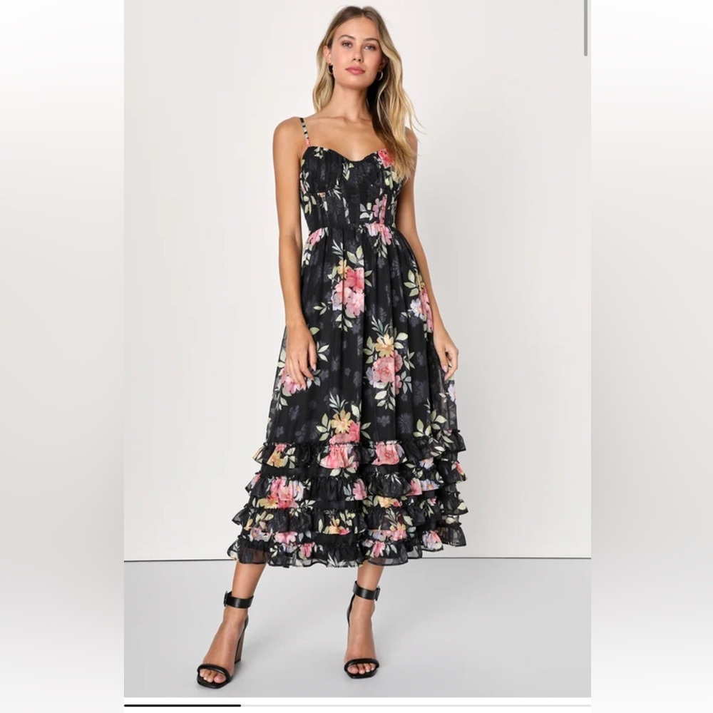 New w/ Tags - Black Floral Midi Dress